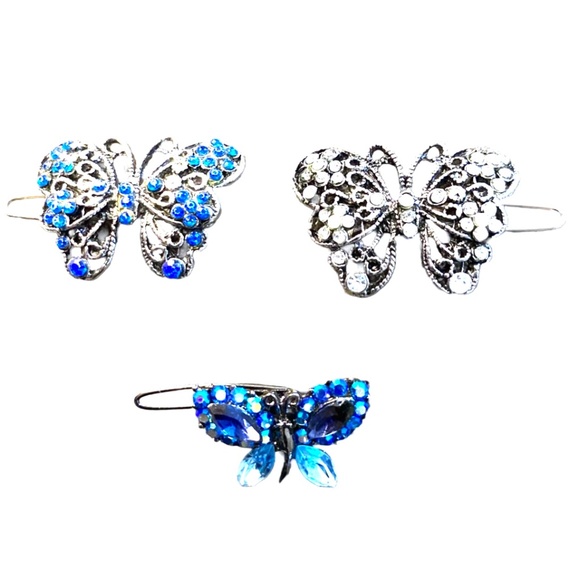 Delicate Crystal Butterfly Barrette Trio
